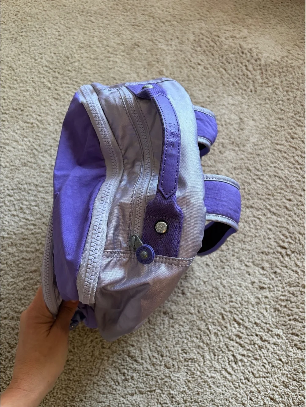 Kipling Seoul Large Metallic Purple Laptop Backpack  NWOT two tone